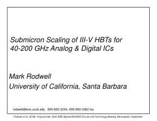 Submicron Scaling of III-V HBTs for 40-200 GHz Analog &amp; Digital ICs