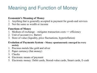 meaning and function of money