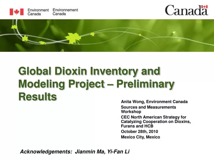 global dioxin inventory and modeling project preliminary results