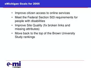 eMichigan Goals for 2005
