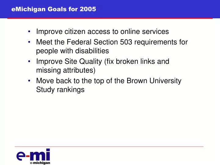 emichigan goals for 2005