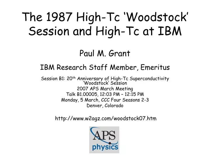 the 1987 high tc woodstock session and high tc at ibm