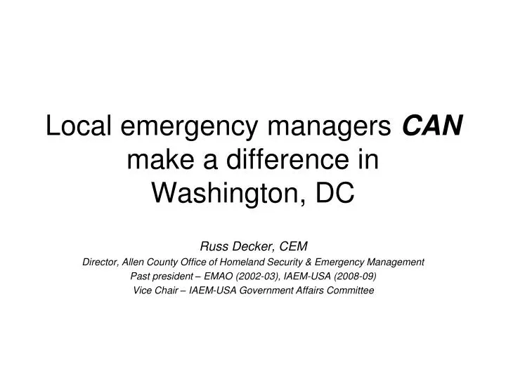 local emergency managers can make a difference in washington dc