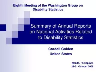 Eighth Meeting of the Washington Group on Disability Statistics