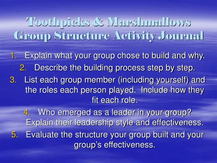 toothpicks marshmallows group structure activity journal