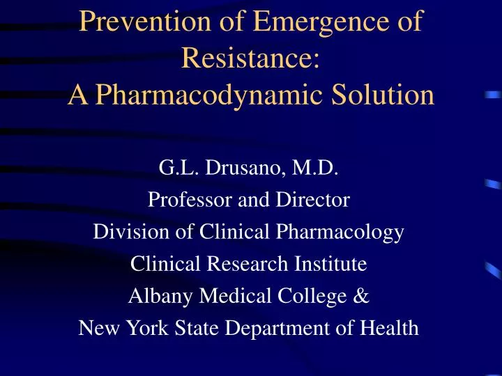 prevention of emergence of resistance a pharmacodynamic solution