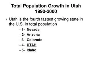 Total Population Growth in Utah 1990-2000