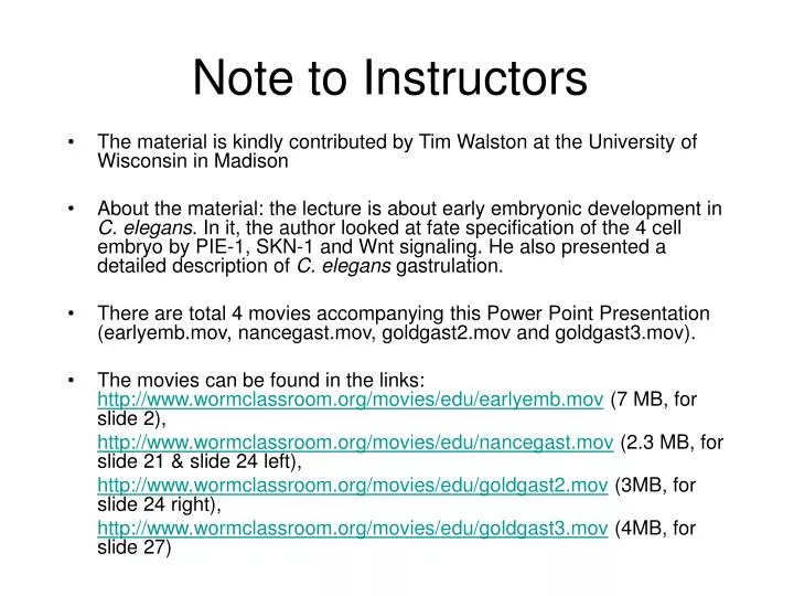 note to instructors