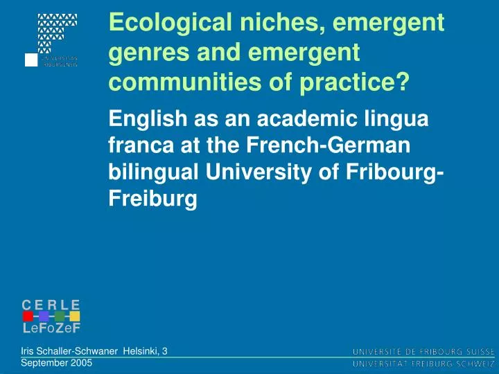 ecological niches emergent genres and emergent communities of practice