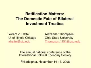 Ratification Matters: The Domestic Fate of Bilateral Investment Treaties
