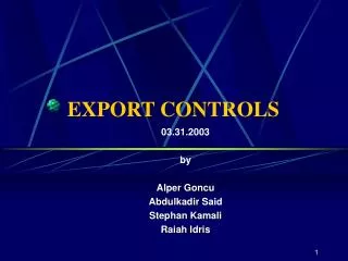EXPORT CONTROLS