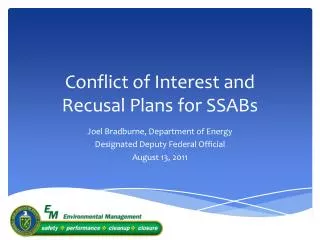 Conflict of Interest and Recusal Plans for SSABs