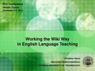 Working the Wiki Way in English Language Teaching