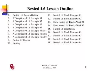 Nested if Lesson Outline