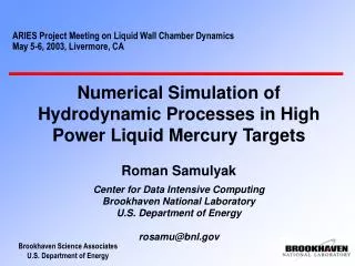 ARIES Project Meeting on Liquid Wall Chamber Dynamics May 5-6, 2003, Livermore, CA
