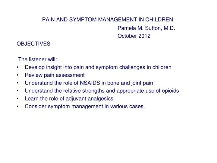 pain and symptom management in children