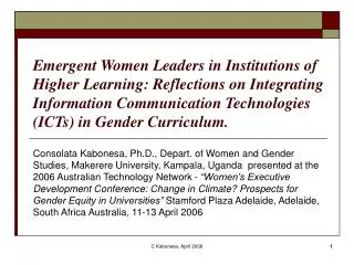 Emergent Women Leaders in Institutions of Higher Learning: Reflections on Integrating Information Communication Technolo
