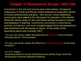 Chapter 14 Renaissance Europe, 1400-1500