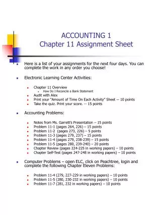 ACCOUNTING 1 Chapter 11 Assignment Sheet