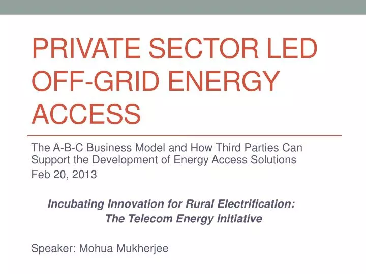 private sector led off grid energy access