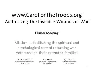 www.CareForTheTroops.org Addressing The Invisible Wounds of War Cluster Meeting