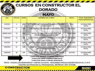 CURSOS EN CONSTRUCTOR EL DORADO mayo