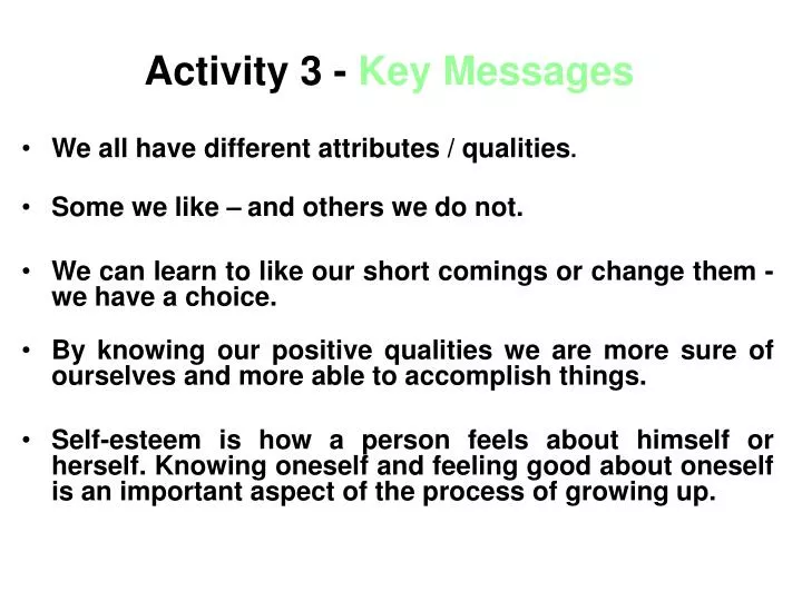 activity 3 key messages