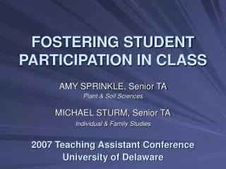 FOSTERING STUDENT PARTICIPATION IN CLASS