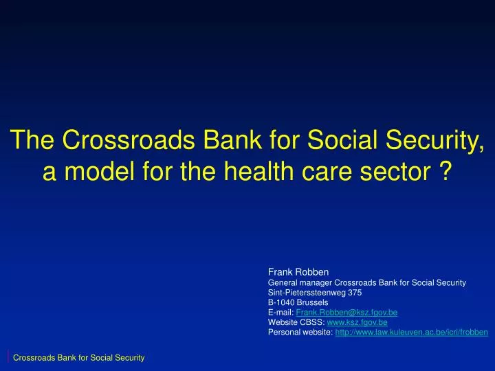 the crossroads bank for social security a model for the health care sector