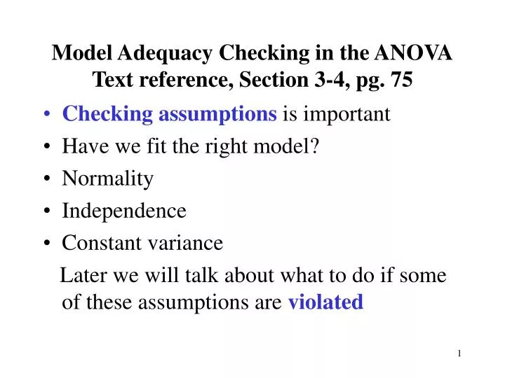 model adequacy checking in the anova text reference section 3 4 pg 75