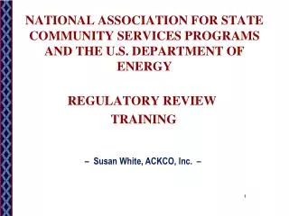 NATIONAL ASSOCIATION FOR STATE COMMUNITY SERVICES PROGRAMS AND THE U.S. DEPARTMENT OF ENERGY