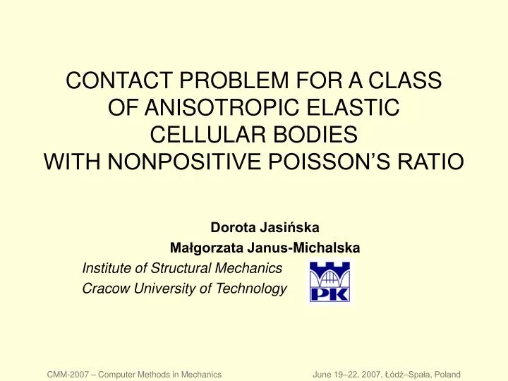 contact problem for a class of anisotropic elastic cellular bodies with nonpositive poisson s ratio