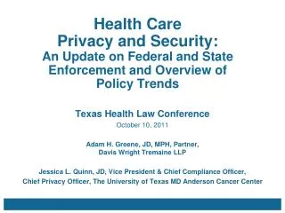 Health Care Privacy and Security: An Update on Federal and State Enforcement and Overview of Policy Trends