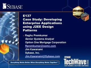 E137 Case Study: Developing Enterprise Applications using J2EE Design Patterns