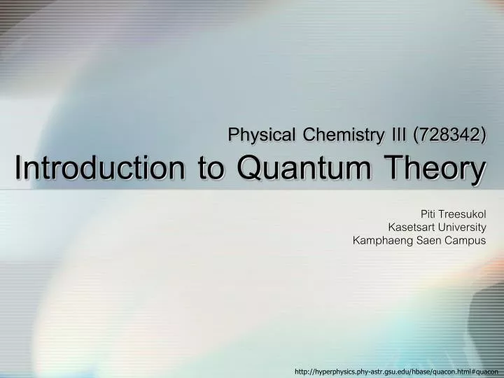 physical chemistry iii 728342 introduction to quantum theory