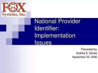 National Provider Identifier: Implementation Issues