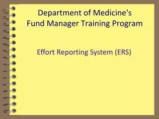Department of Medicine's Fund Manager Training Program
