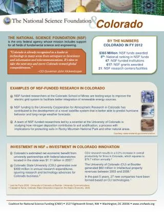 BY THE NUMBERS COLORADO IN FY 2012