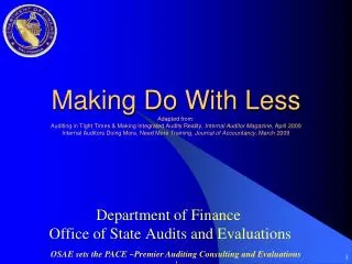 Department of Finance Office of State Audits and Evaluations
