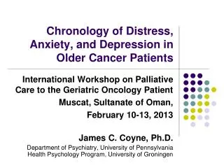 Chronology of Distress, Anxiety, and Depression in Older Cancer Patients