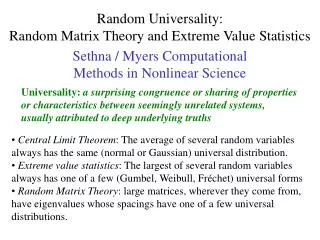 Random Universality: Random Matrix Theory and Extreme Value Statistics