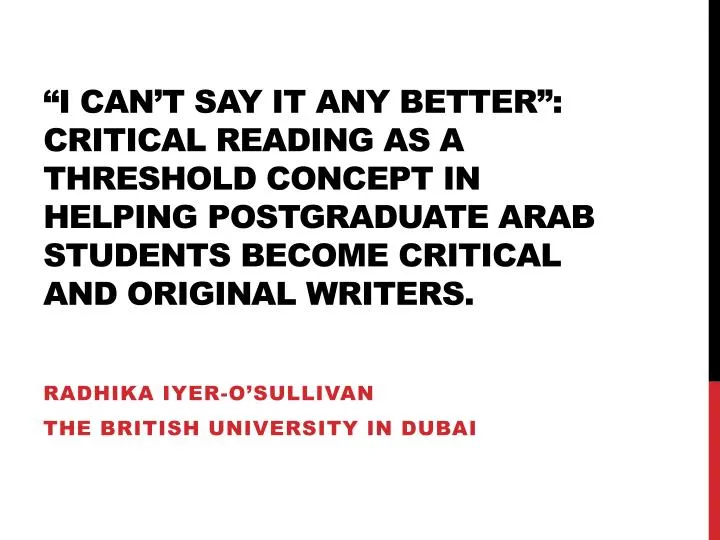 radhika iyer o sullivan the british university in dubai