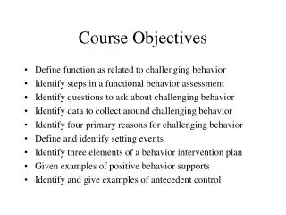 Course Objectives