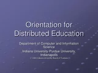 Orientation for Distributed Education