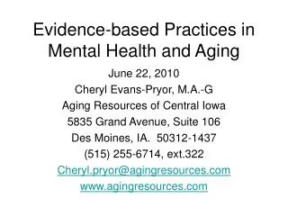 Evidence-based Practices in Mental Health and Aging