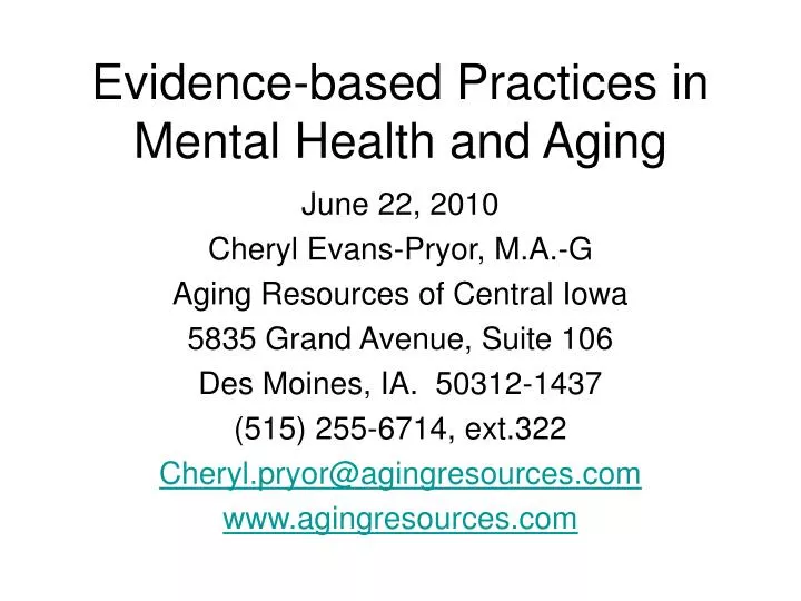 evidence based practices in mental health and aging