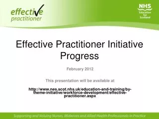Effective Practitioner Initiative Progress