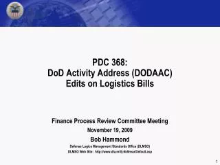 PDC 368: DoD Activity Address (DODAAC) Edits on Logistics Bills