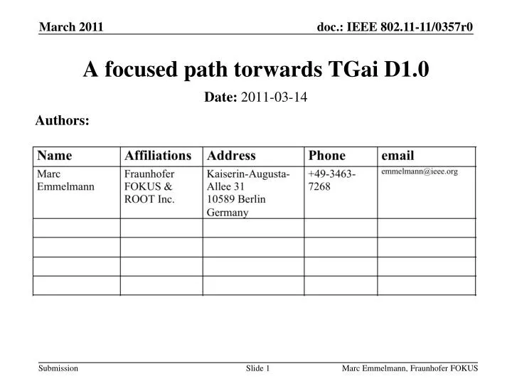 a focused path torwards tgai d1 0
