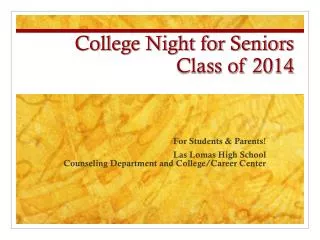 College Night for Seniors Class of 2014